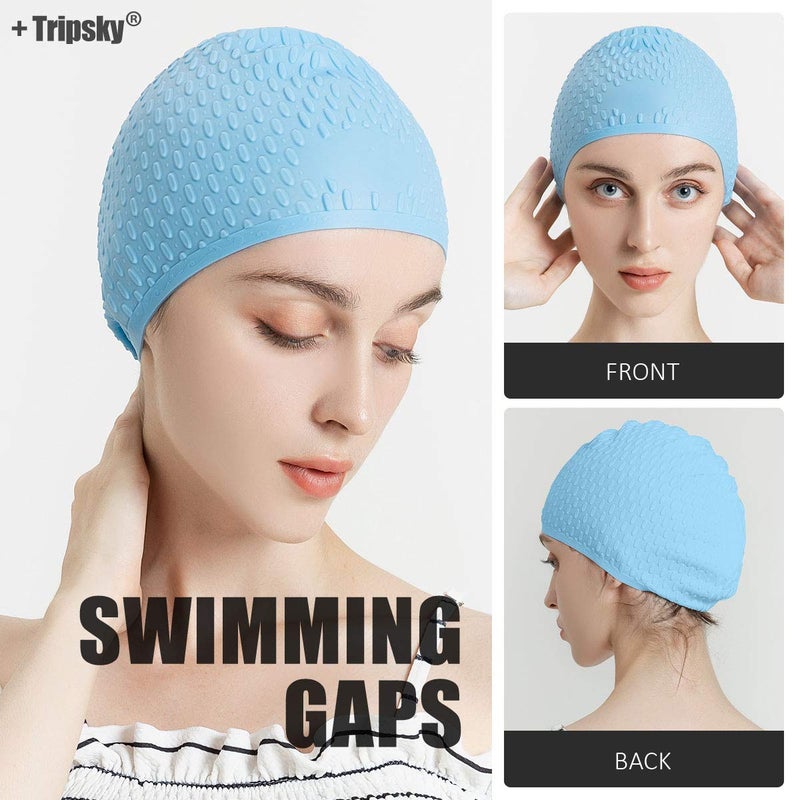 Tripsky Silicone Swim Cap,Comfortable Bathing Cap Ideal for Curly Short Medium Long Hair, Swimming Cap for Women and Men, Shower Caps Keep Hairstyle Unchanged (Blue) - Image 2